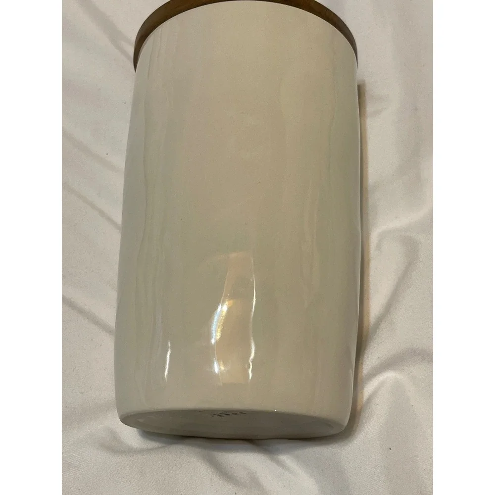 Rae Dunn‎ Coffee Canister Cream Ceramic Wood Lid Farmhouse Kitchen Storage Decor